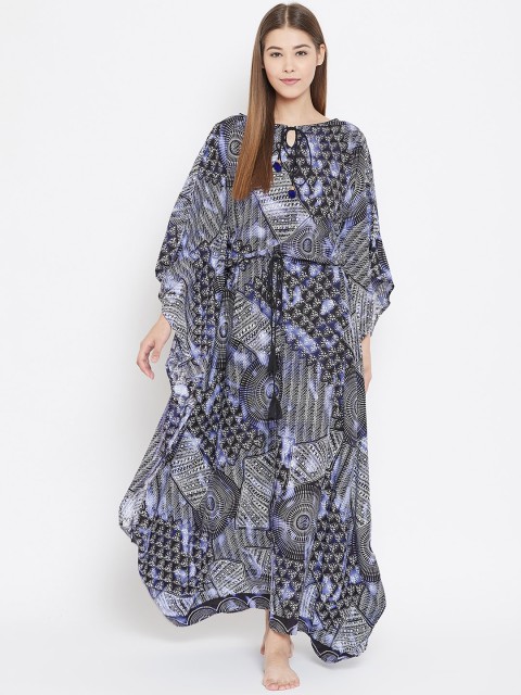 

The Kaftan Company Navy Blue Printed Nightdress