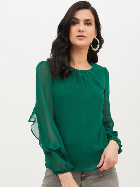 

Harpa Women Green Solid Ruffle Top
