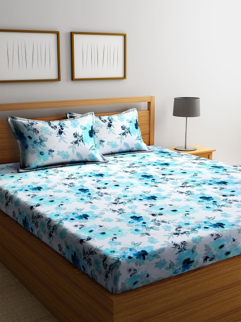 

Home Sizzler Blue Floral 144 TC Cotton 1 King Size Bedsheet with 2 Pillow Covers