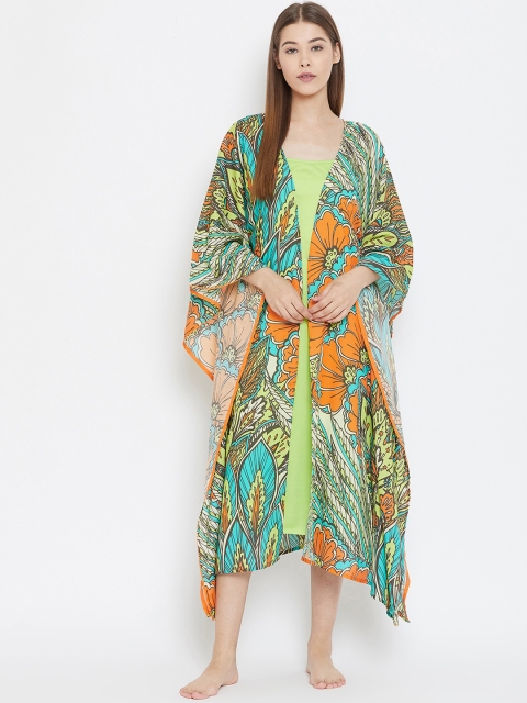 

The Kaftan Company Green Printed Nightdress