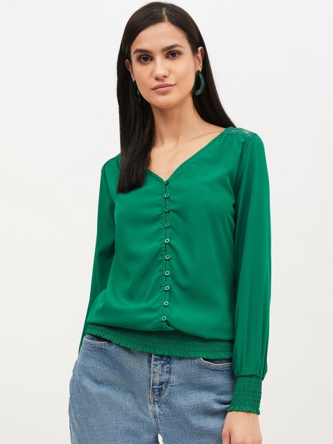 

Harpa Women Green Solid Blouson Top