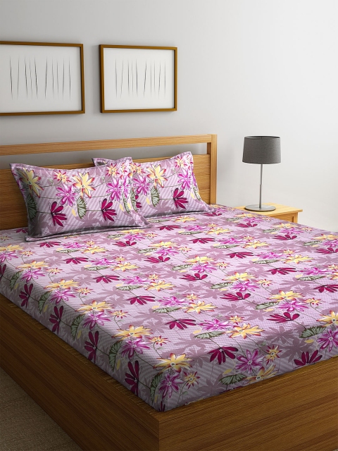 

Home Sizzler Pink Floral 144 TC Cotton 1 Extra Large Bedsheet with 2 Pillow Covers
