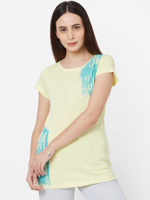 

Sweet Dreams Women Yellow & Blue Printed Round Neck Lounge T-shirt