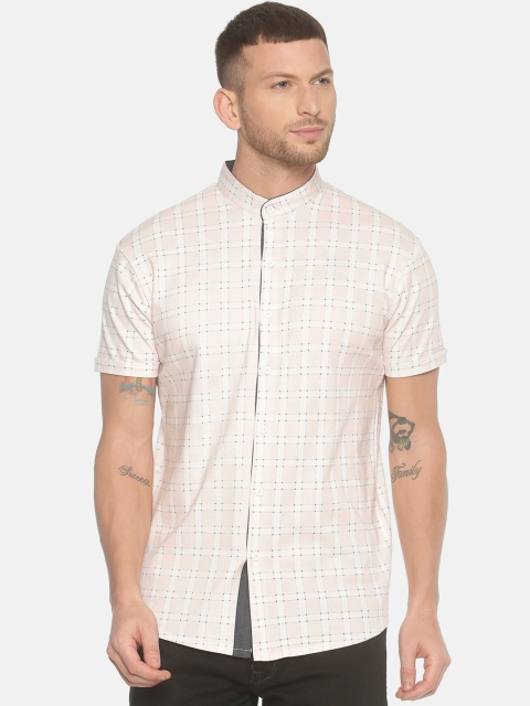 

T-Tog Men Pink & White Slim Fit Checked Knitted Casual Shirt