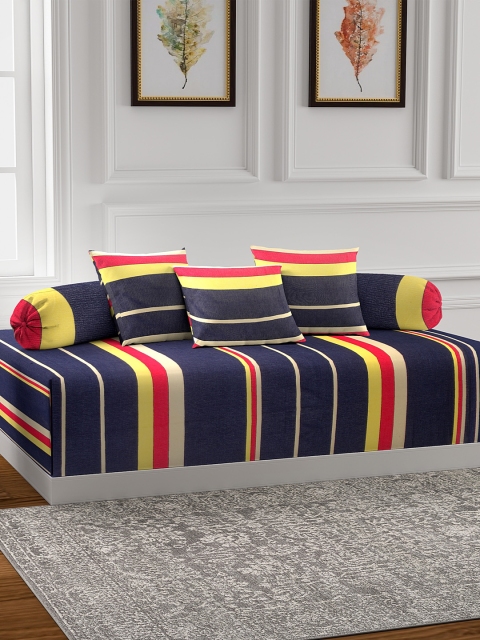 

NEUDIS Set Of 6 Blue & Yellow Striped Diwan Set