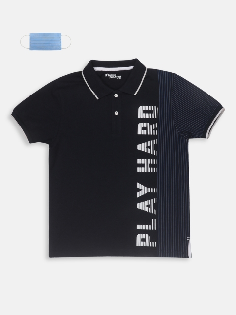 

Lil Tomatoes Boys Navy Blue Printed Polo Collar Pure Cotton T-shirt