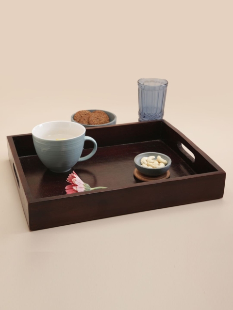 

nestroots Brown Sheesham Wood Rectengular Serving Tray With Handle Cane