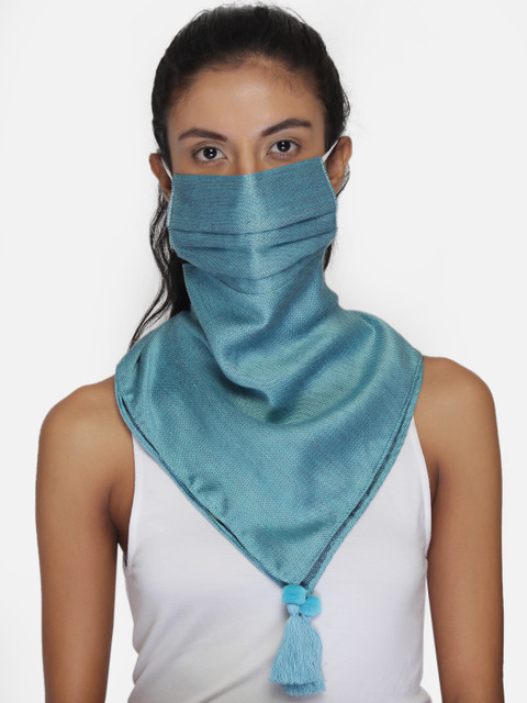 

Anekaant Women Turquoise Blue Solid 3-Ply Reusable Scarf Style Fashion Mask