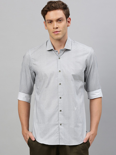 

RARE RABBIT Men Grey Tailored Fit Checked Casual Shirt