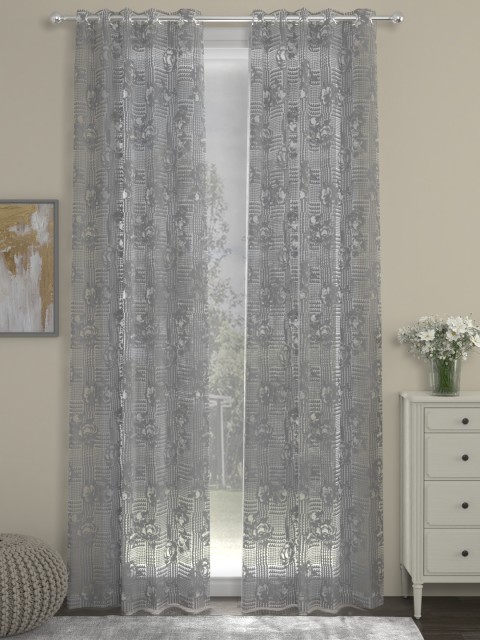

ROSARA HOME Grey Single Sheer Long Door Curtain