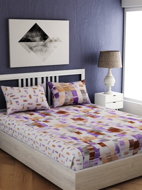 

EverHOME White & Brown Geometric 210 TC Cotton 1 Queen Bedsheet with 2 Pillow Covers