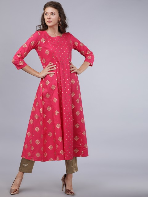 

Folklore Women Pink & White Printed Anarkali Kurta