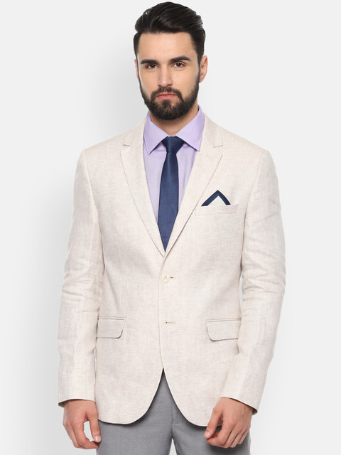 

Van Heusen Men Cream-Coloured Solid Slim Fit Single-Breasted Formal Blazer
