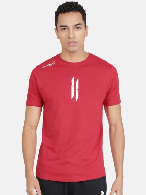 

ATTIITUDE Men Red White Printed Round Neck Pure Cotton Slim Fit T-shirt