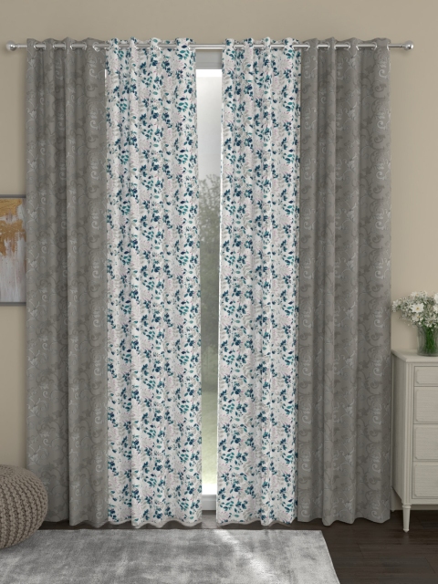 

ROSARA HOME Set of 4 Grey & Blue Door Curtains