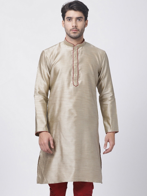 

VASTRAMAY Men Beige Woven Design Straight Kurta