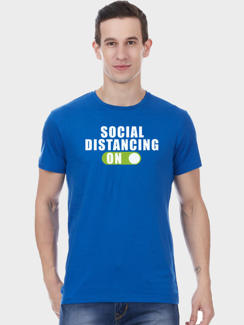 

Free Authority Men Blue & White Social Distancing Printed Round Neck T-shirt