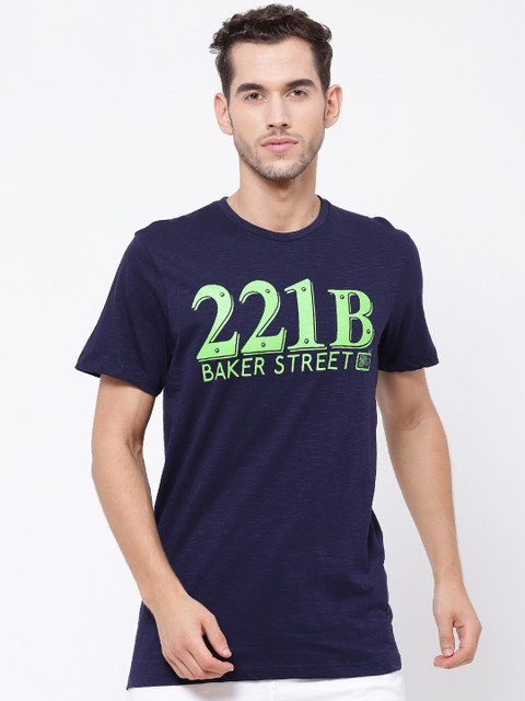 

Free Authority Men Navy Blue Sherlock Print Round Neck T-shirt