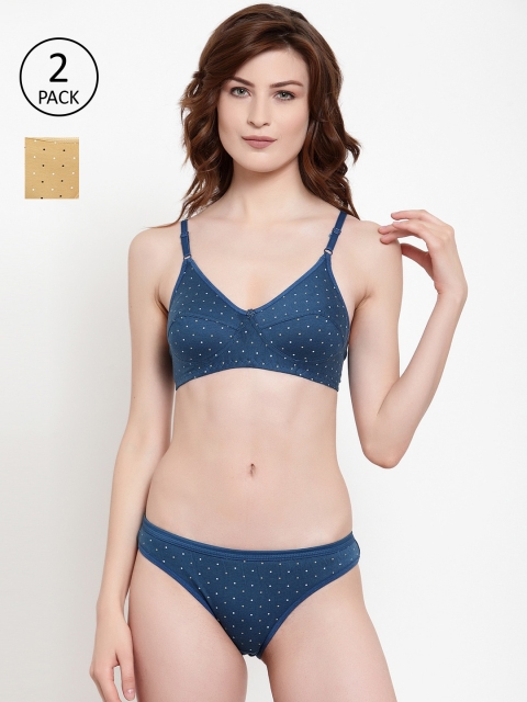 

Quttos Women Set of 2 Blue & Yellow Printed Non-Padded Lingerie Sets QT-SET-2PCS-4010-BLU-YLO-30B