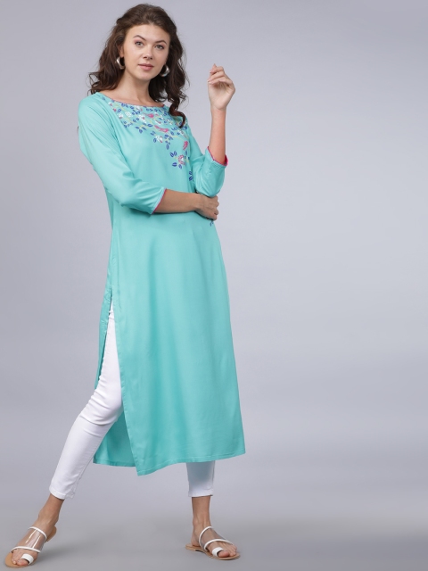 

Folklore Women Blue Printed Straight Kurta