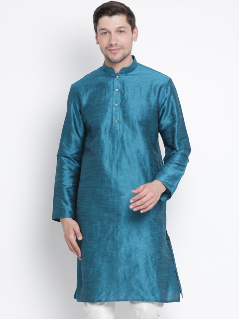 

VASTRAMAY Men Turquoise Blue Solid Straight Kurta