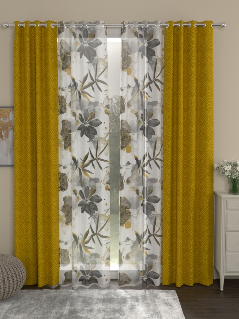 

ROSARA HOME Gold-Toned & Black Set of 4 Door Curtains