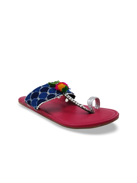 

THE MADRAS TRUNK Women Blue Printed Leather Open Toe Flats