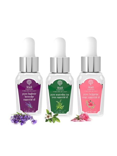 

KHADI ESSENTIALS Adults Set of 3 Flawless Skin and Shiny Hair Essential Oils 15ml each, Transparent