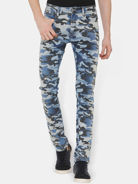 

Rex Straut Jeans Men Blue & Grey Camouflage Printed Slim Fit Mid-Rise Clean Look Jeans