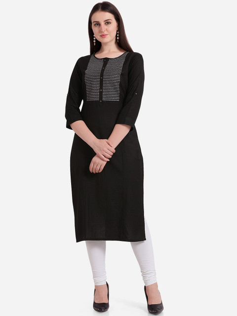

Kvsfab Women Black Embroidered Straight Kurta