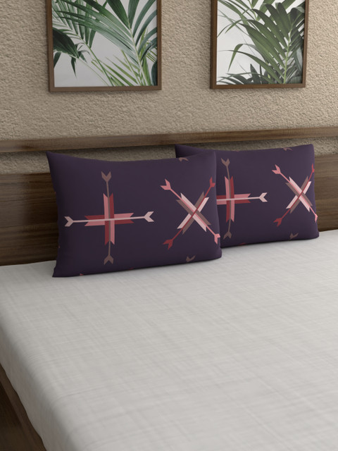 

Home Ecstasy Set Of 2 Purple & Pink Printed 140 TC Pillow Covers