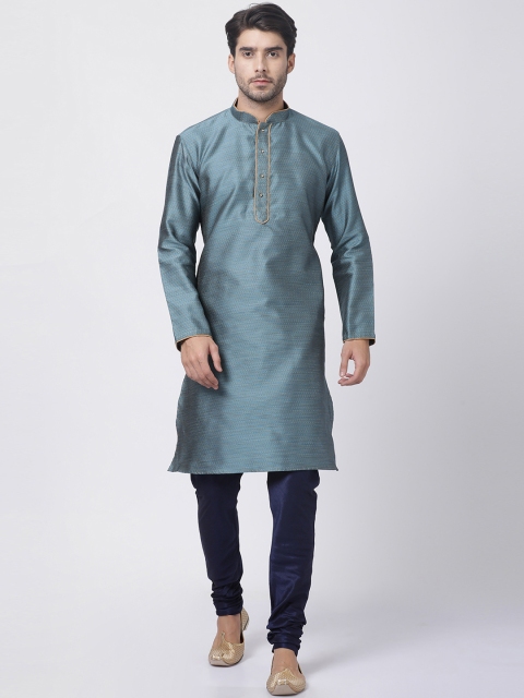 

VASTRAMAY Men Blue Self Design Kurta with Churidar