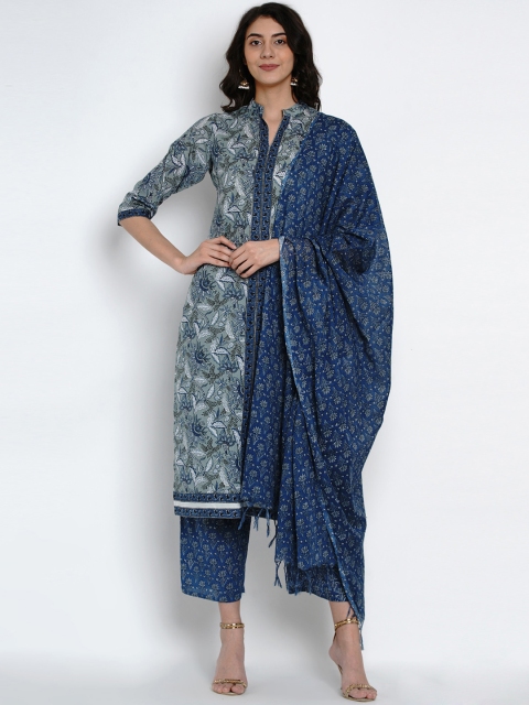 

Yuris Women Blue & Grey Printed Kurta with Palazzos & Dupatta