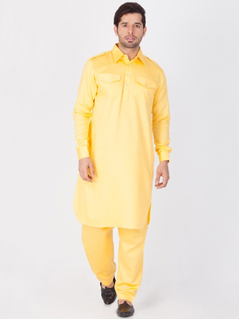 

VASTRAMAY Men Yellow Solid Pathani Kurta with Salwar