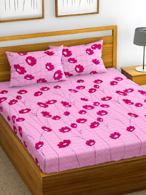 

URBAN SPACE Pink Floral 130 TC Cotton 1 Queen Bedsheet with 2 Pillow Covers