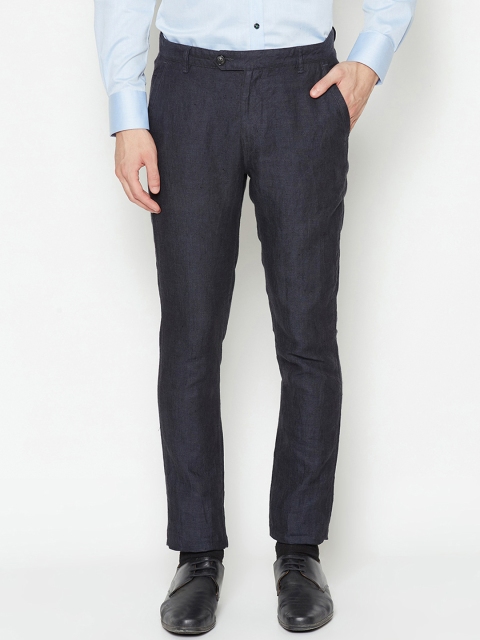 

Bruun & Stengade Men Navy Blue Slim Fit Solid Linen Regular Trousers