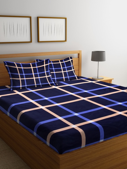 

DREAM WEAVERZ Black & Blue Geometric 250 TC Cotton 1 King Bedsheet with 2 Pillow Covers