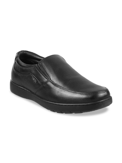 

Metro Men Black Solid Leather Formal Slip-Ons
