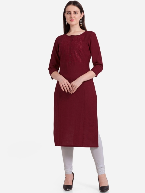 

Kvsfab Women Maroon Yoke Design Straight Kurta