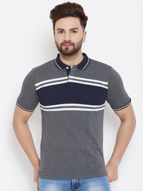 

Austin wood Men Charcoal Grey & Blue Colourblocked Polo Collar T-shirt