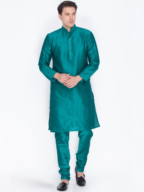 

VASTRAMAY Men Teal Green Solid Kurta with Churidar