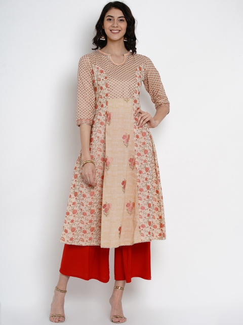 

Yuris Women Orange & Beige Printed A-Line Kurta