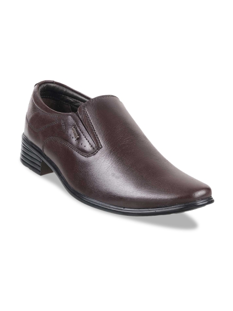 

Metro Men Brown Solid Leather Formal Slip-Ons