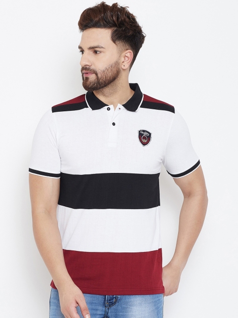 

Austin wood Men White & Black Colourblocked Polo Collar T-shirt