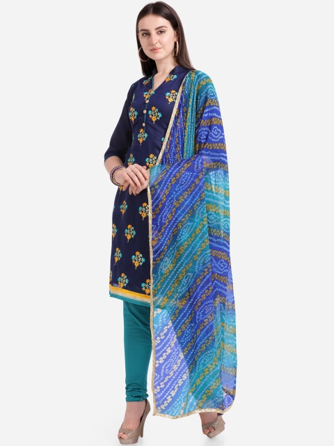 

Ethnic Junction Navy Blue & Teal Green Cotton Blend Unstitched Dress Material
