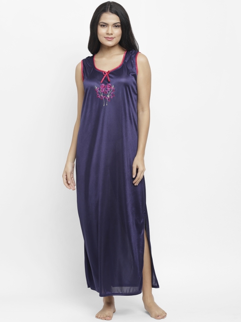 

N-Gal Women Navy Blue Embroidered Nightdress