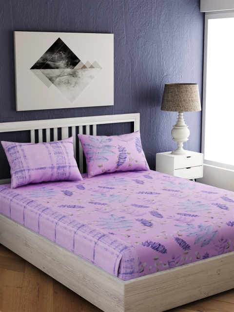 

EverHOME Purple Floral 210 TC Cotton 1 Queen Bedsheet with 2 Pillow Covers