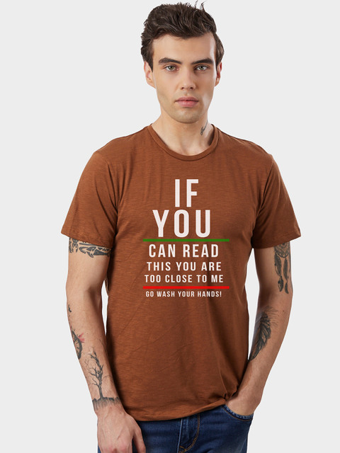 

Free Authority Men Brown & White Social Distancing Printed Round Neck T-shirt