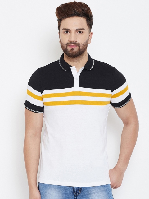 

Austin wood Men White & Black Striped Polo Collar T-shirt