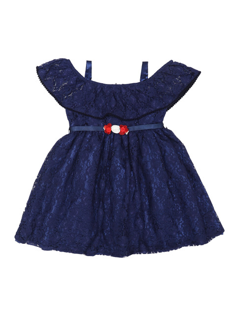 

Doodle Girls Navy Blue Self Design Fit and Flare Dress